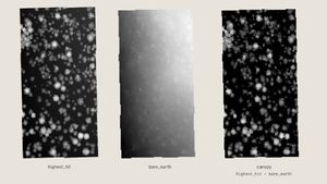 Subtracting the highest hit lidar from the bare earth to create a canopy map