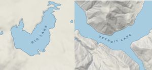 Results of the line smoothing process, with labels placed over lakes.